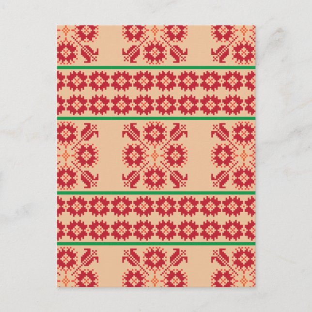 Rustik litauisk orange och grön folkkonstdesign vykort (Framsida)