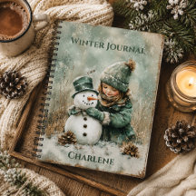 Rustik liten flicka Snömannen Vinter Journal |