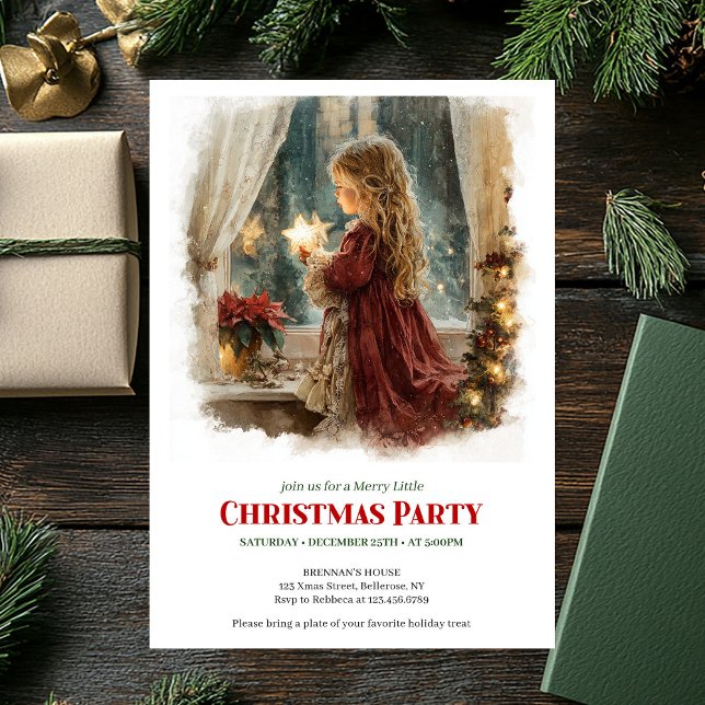 Rustik liten flicka som håller lysande stjärna uts inbjudningar (Rustic little girl holding shining star printable invitation

)