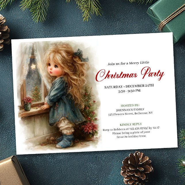 Rustik liten flicka som väntar på tomte utskrivbar inbjudningar (Rustic little girl awaiting Santa printable invitation

)
