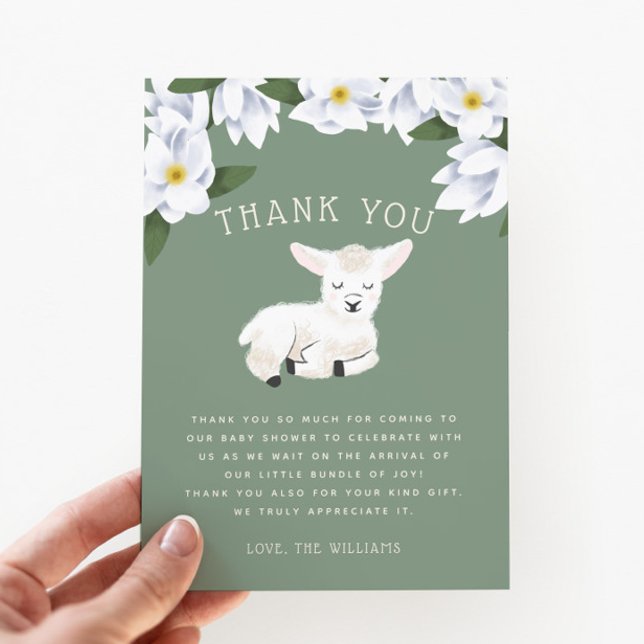 Rustik Little Lamb Blommigt Baby Shower Tack Kort (Skapare uppladdad)
