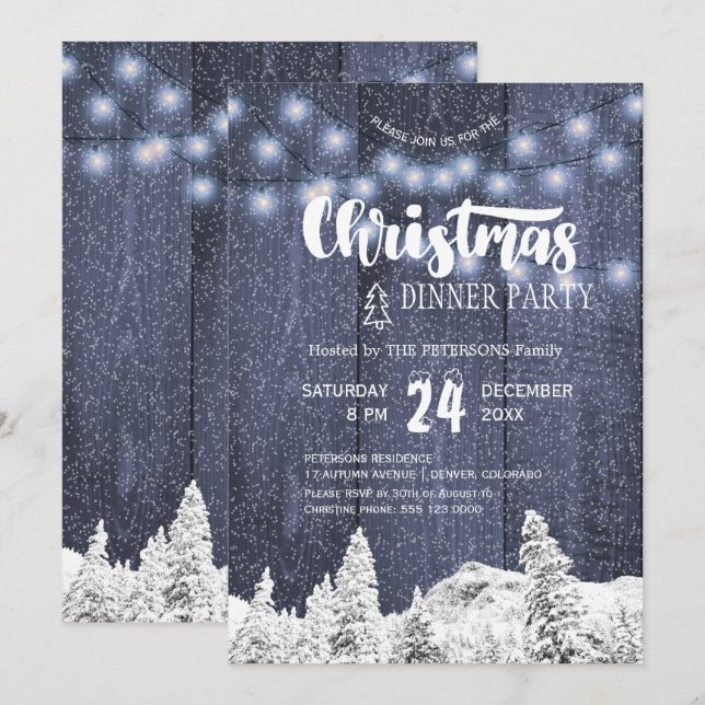 Rustik ljus, vit jul party inbjudningar (Fram/baksida)