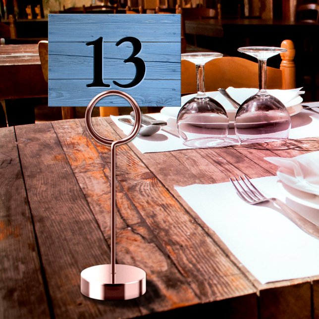Rustik Ljusblå Falskt Graverad Café Bordsnummer (Rustic Light Blue Faux Engraved Cafe Table Number)