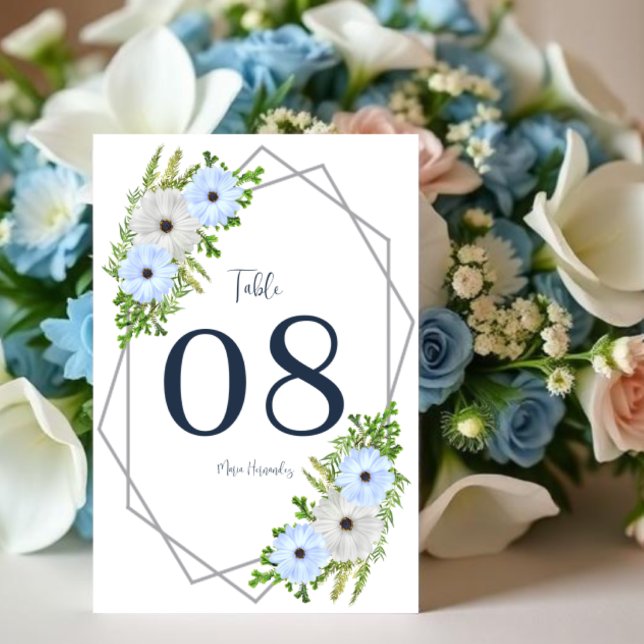 Rustik Ljusblå och Vit Blommig Quinceañera  Bordsnummer (Skapare uppladdad)