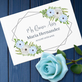Rustik Ljusblå och Vit Blommig Quinceañera Gästböcker