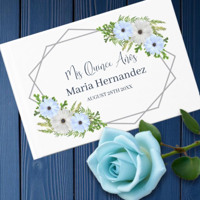 Rustik Ljusblå och Vit Blommig Quinceañera  Gästböcker (Skapare uppladdad)