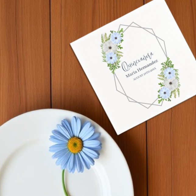 Rustik Ljusblå och Vit Blommig Quinceañera  Pappersservett (Skapare uppladdad)