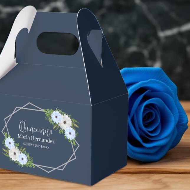 Rustik Ljusblå och Vit Blommig Quinceañera  Presentaskar (Skapare uppladdad)