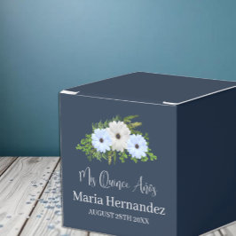Rustik Ljusblå och Vit Blommig Quinceañera Presentaskar