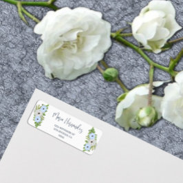 Rustik Ljusblå och Vit Blommig Quinceañera Returadress Etikett