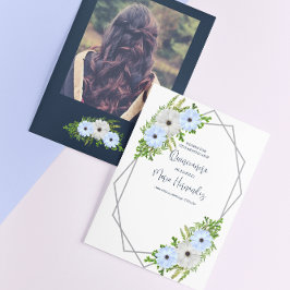 Rustik Ljusblå och Vit Blommig Quinceañera Tack Kort