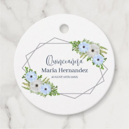 Rustik ljusblå och vit blomster Quinceañera Gåvor Etiketter