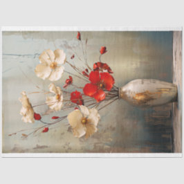Rustik Ljusgråblå, Beige & Röda Blommor & Vas