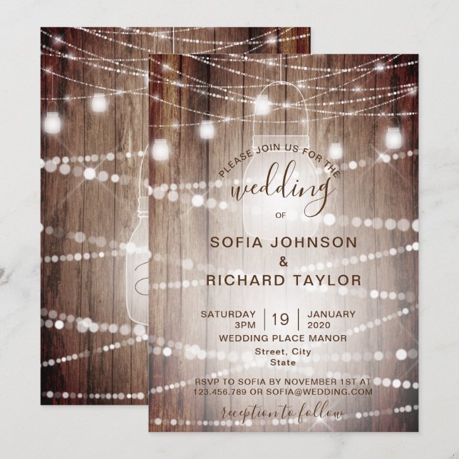 Rustik Ljuskruka för Bondgårdsinbjudan i Trä Inbjudningar (Fram/baksida)