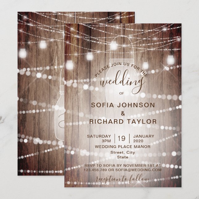 Rustik Ljuskruka i trä Vintage Bondgård Inbjudan (Fram/baksida)