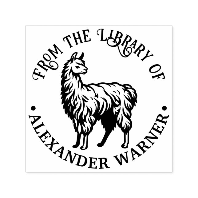 Rustik Llama #2 Rund bibliotekboknamn Självfärgande Stämpel (Design)