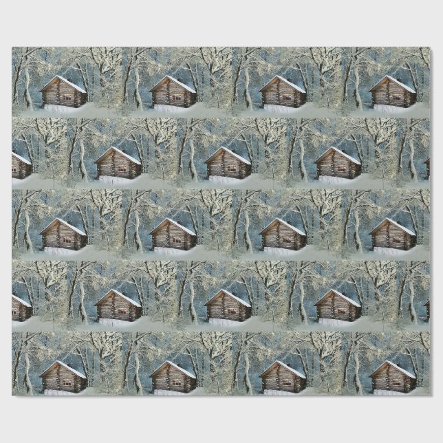 Rustik Logstuga Vintermagi Presentpapper (Platt)