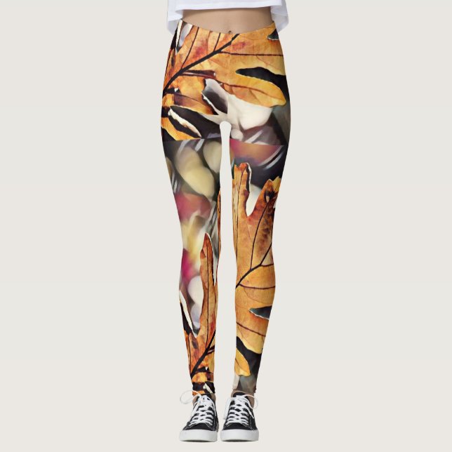 Rustik löv orange brun gult leggings (Framsida)