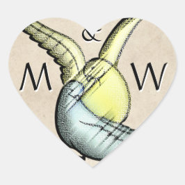 Rustik Love birds (Monogram hjärtformade Stickers) Hjärtformat Klistermärke