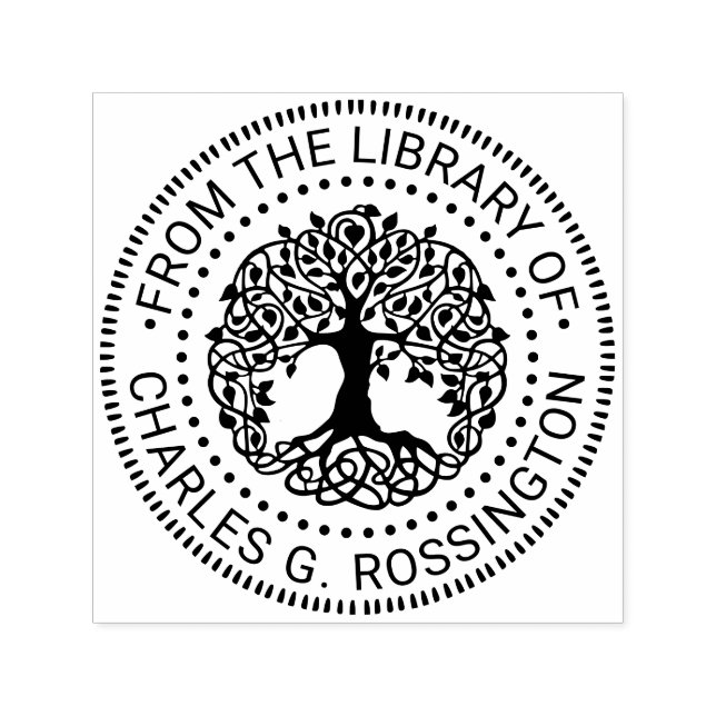 Rustik lövträdsbok med rötter NT bibliotek Boknamn Självfärgande Stämpel (Design)