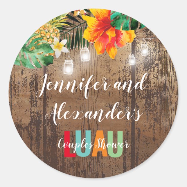 Rustik LUAU-parmiddag för par Runt Klistermärke (Framsida)