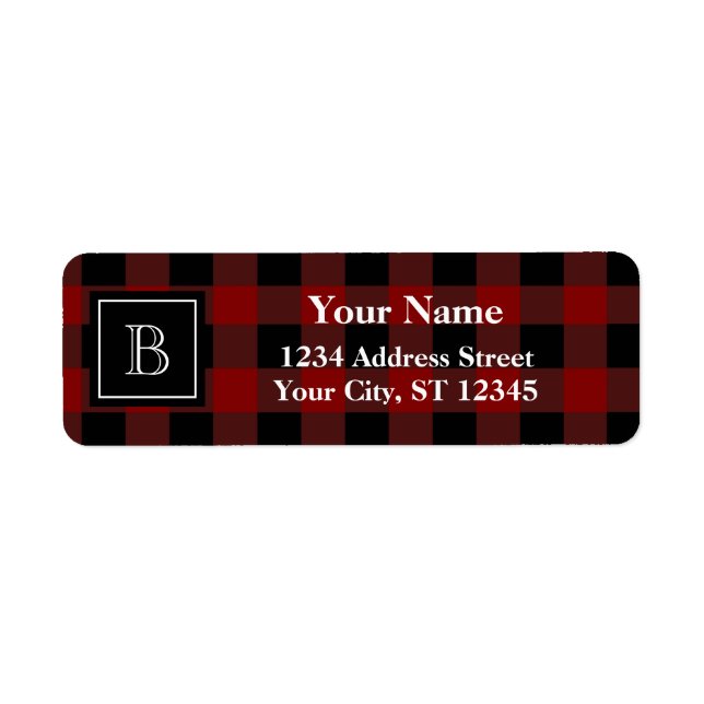 Rustik lumberjack Buffalo Plaid monogrammad Returadress Etikett (Framsidan)