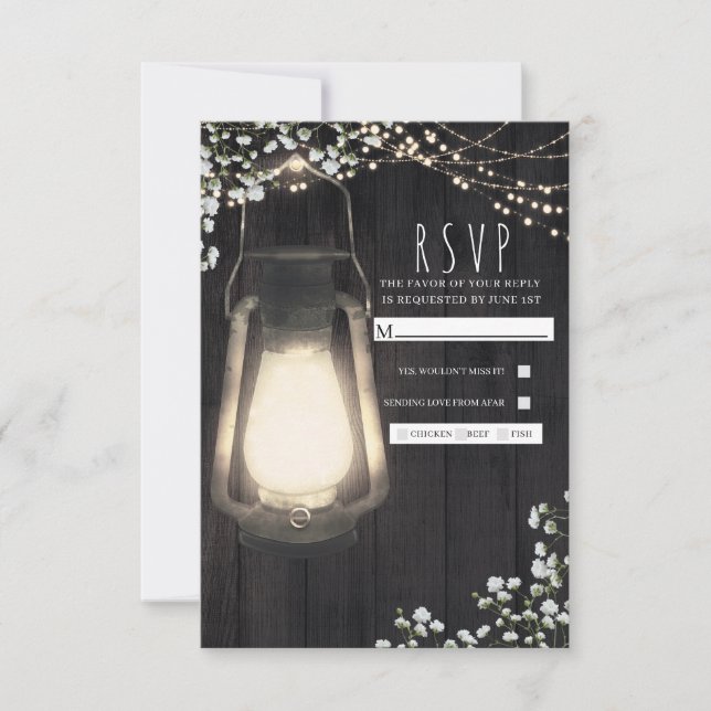 Rustik Lykta Baby's Breath & Ljus Bröllop RSVP OSA Kort (Framsida)