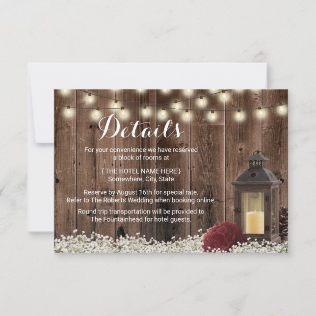 Rustik Lykta & Burgunderfärgade Blommor Bröllopsde Inbjudningar (Framsida)