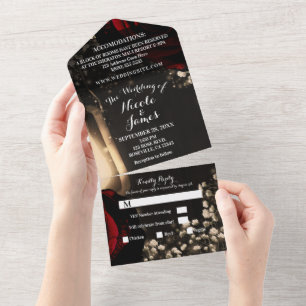 Rustik Lykta & Glam Röda Rosor Bröllop + RSVP