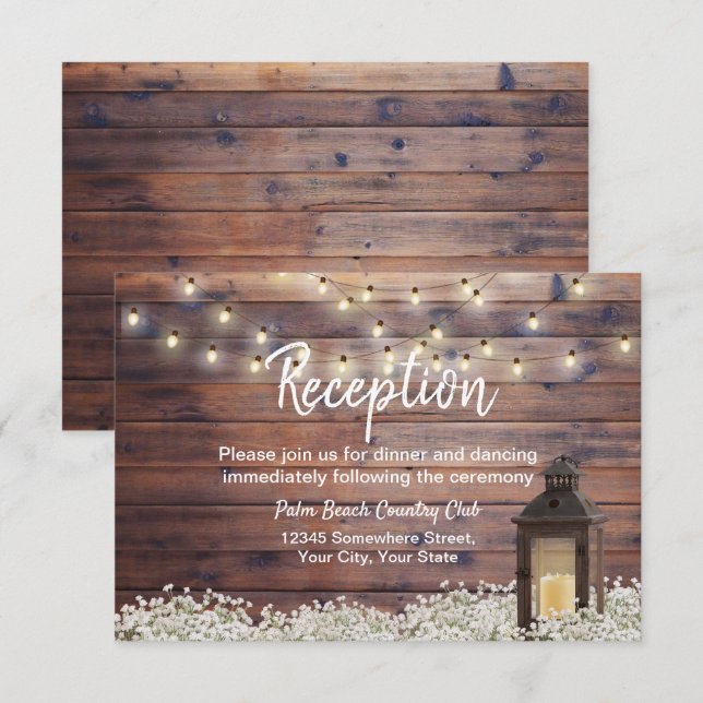 Rustik lykta i ladugårdsstil strängbelysning bröll inbjudningar (Fram/baksida)