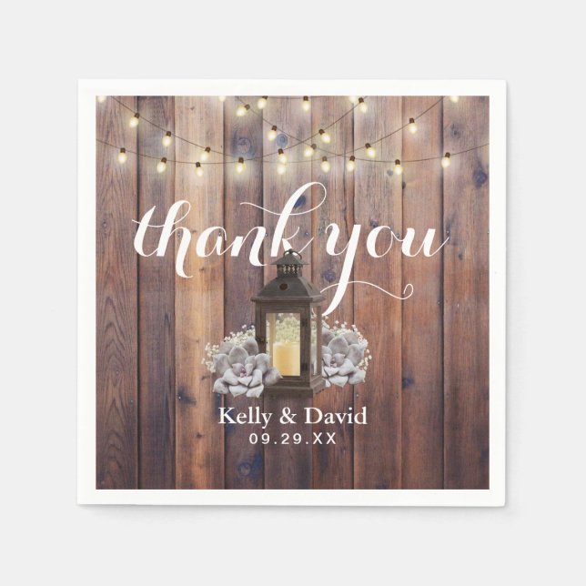 Rustik lykta och strängljus bröllop pappersservett (Framsidan)
