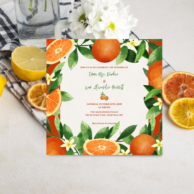 Rustik magnetisk bröllopsinbjudan med citrusträdgå (Rustic Citrus Orchard Magnetic Wedding Invitation)