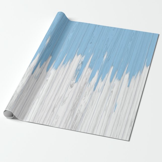 Rustik målad Blue & White Wood Planks Mönster Presentpapper (Utrullad)
