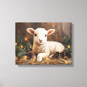 Rustik målning för Cute Jul Lamb Canvastryck