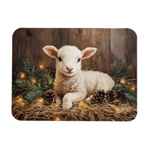 Rustik målning för Cute Jul Lamb Magnet