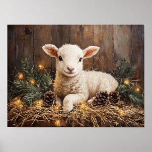 Rustik målning för Cute Jul Lamb Poster