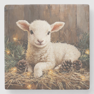 Rustik målning för Cute Jul Lamb Stenunderlägg