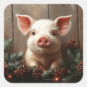 Rustik målning i Cute jul Gris Fyrkantigt Klistermärke