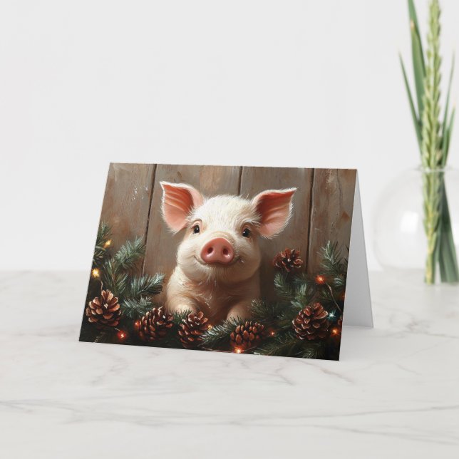Rustik målning i Cute jul Gris Kort (Framsida)