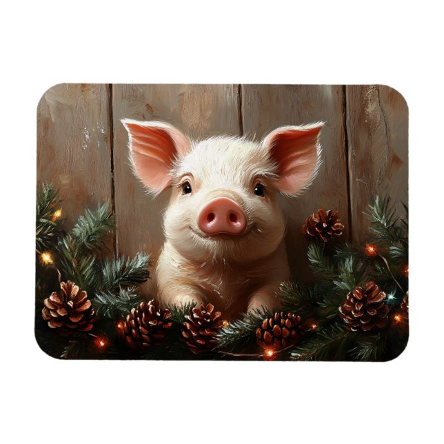 Rustik målning i Gris vid jute på jul, flexibel Magnet (Horisontell)