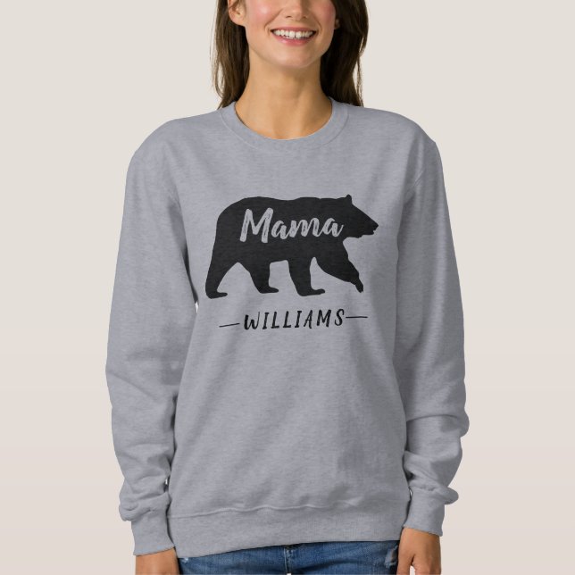 Rustik Mamma Bear Grått Black Monogram Namn T Shirt (Framsida)