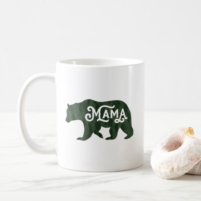 Rustik Mamma Bear Silhouette-typografi Kaffemugg (Med munk)