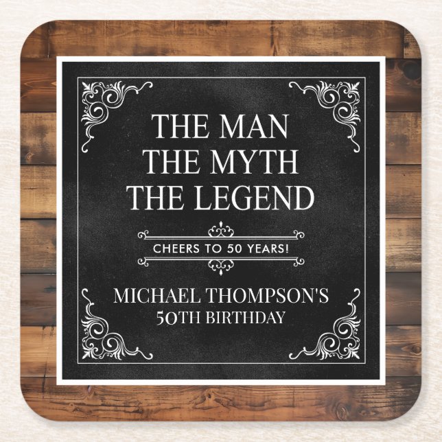 Rustik Man Mytt Legend 50-årsdag Svart Underlägg Papper Kvadrat (Framsidan)