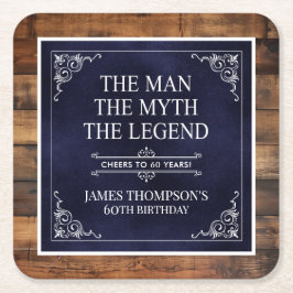 Rustik Man Mytt Legend 60-årsdag Marinblå Underlägg Papper Kvadrat