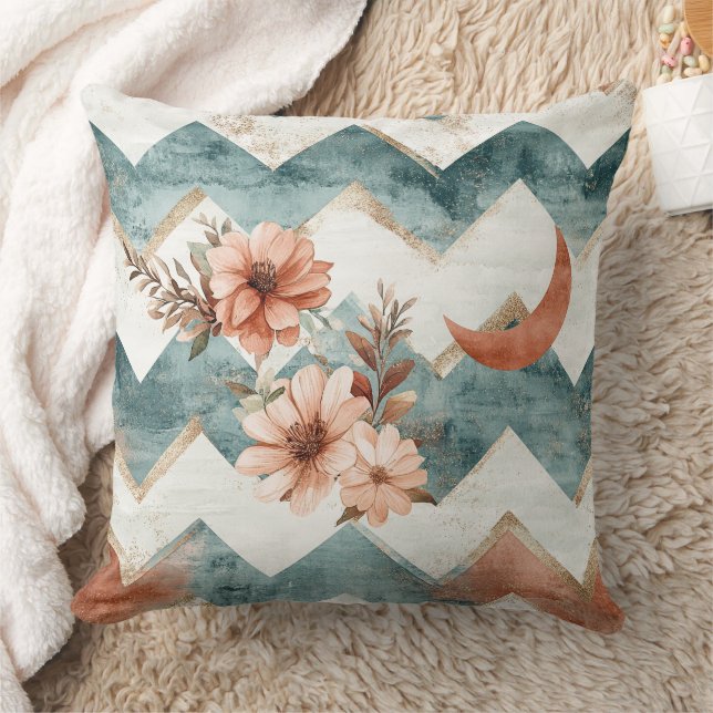Rustik månfloral chevron jordnära mönster kudde (Filt)