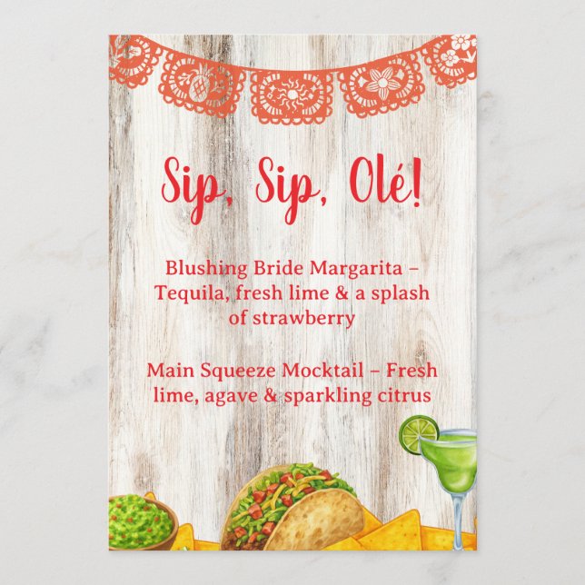 Rustik Margaritas Barskylt | Neutral Fiesta Bröllo Inbjudningar (Framsida)