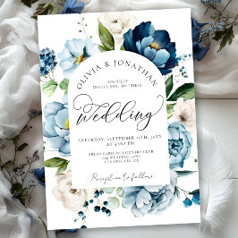 Rustik marin blå alla i 1 års QR-kod Bröllop Inbjudningar