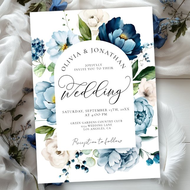 Rustik marin blå alla i 1 års QR-kod Bröllop Inbjudningar (Skapare uppladdad)