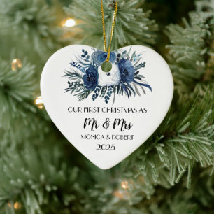 Rustik marin blå Blommigt Ro Första jul Julgransprydnad Keramik