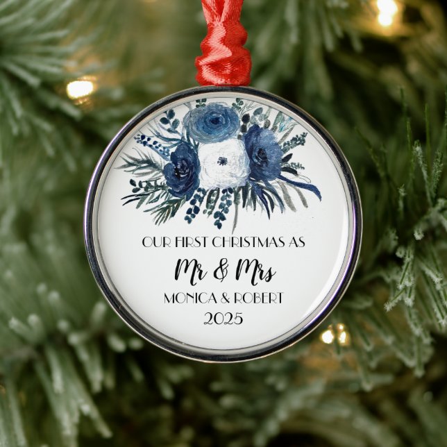 Rustik marin blå Blommigt Ro Första jul Julgransprydnad Metall (Träd)